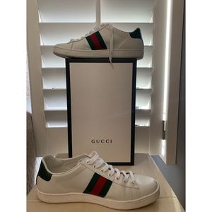 GUCCI WHITE LEATHER ACE SNEAKERS SIZE 8